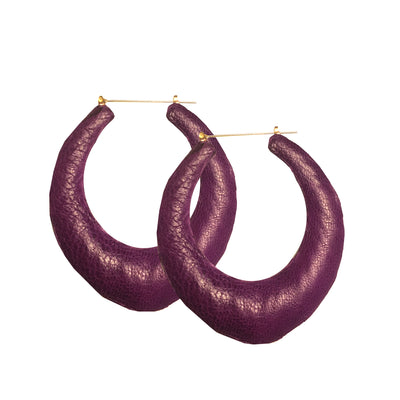 SHELL LAMB LEATHER BAMBOO HOOPS - PLUM - Seville Michelle