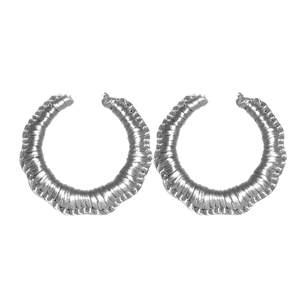 WOVEN BAMBOO EARRINGS - METALLIC SILVER – Seville Michelle