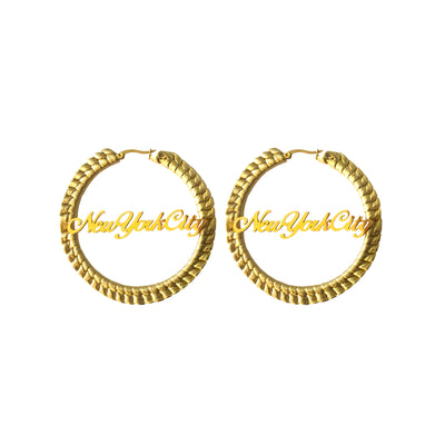 NEW YORK I LOVE YOU HOOPS WITH METALLIC LEATHER TRIM - Seville Michelle