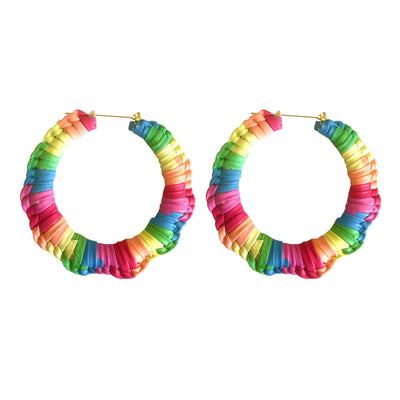 LEATHER BAMBOO POLYCHROMATIC HOOP EARRINGS - Seville Michelle