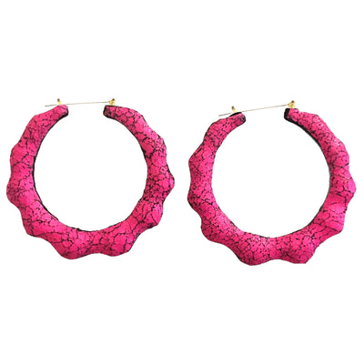BAMBOO MEDIUM LEATHER HOOPS- NEON PINK - Seville Michelle