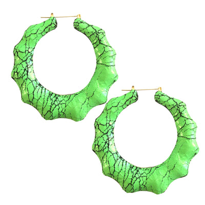BAMBOO LEATHER HOOPS- NEON GREEN - Seville Michelle