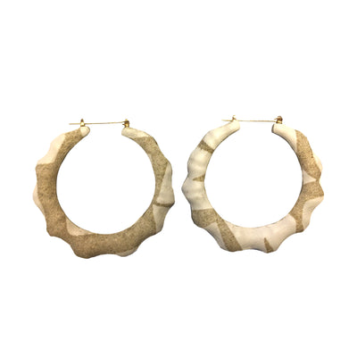 SAND AND WHITE LEATHER BAMBOO EARRINGS - Seville Michelle
