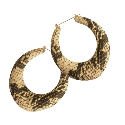 SAND SHELL PYTHON PATTERN ON LAMB LEATHER BAMBOO HOOPS - SAND/ BROWN - Seville Michelle